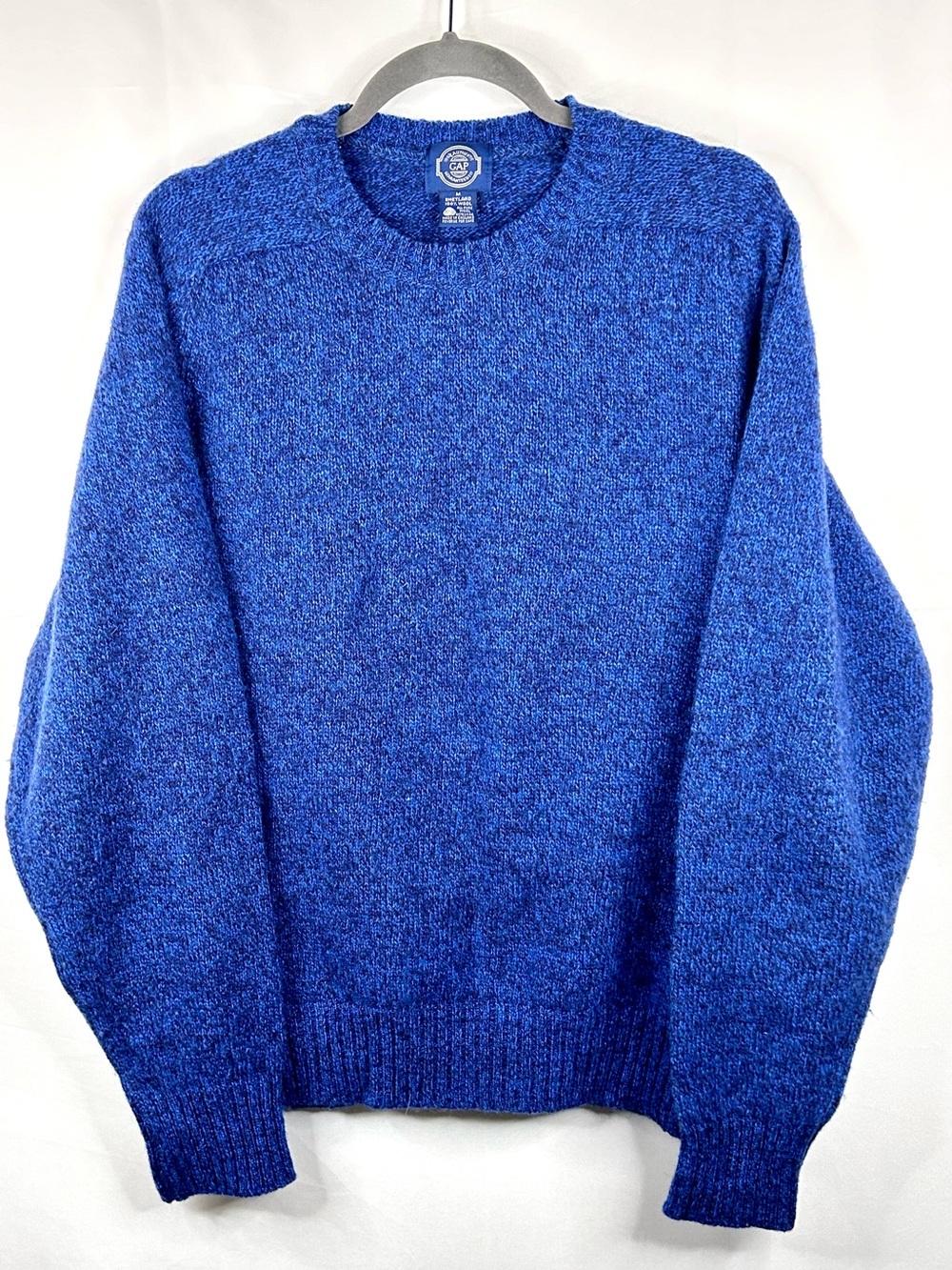 Vintage GAP Shetland Wool Sweater Size Medium Blue Crewneck England Cabin Core